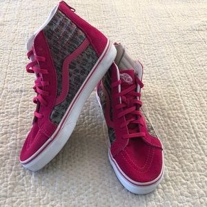 Pink & sparkling gray high top Vans